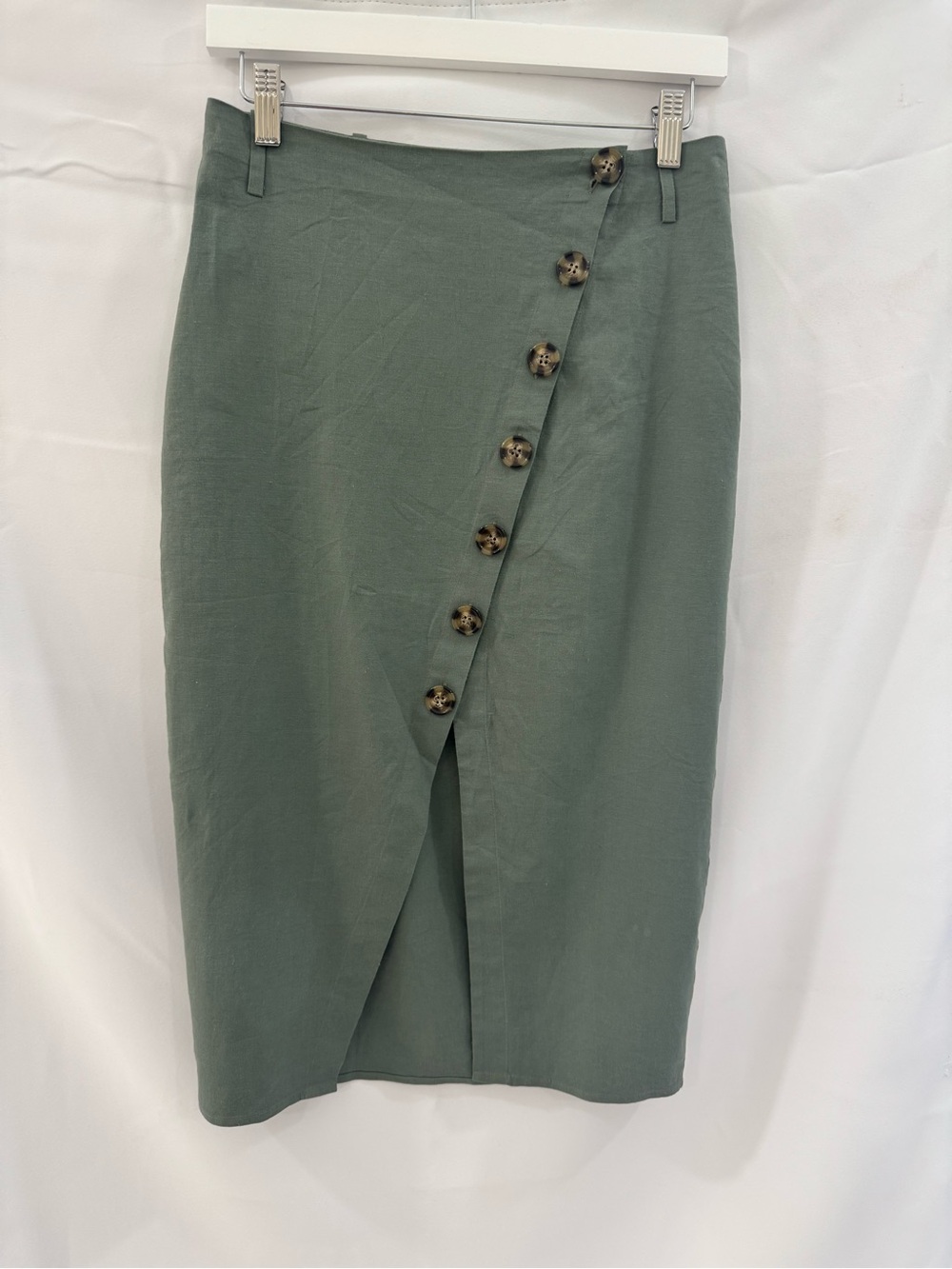 Lovers + Friends Olive Green Asymmetrical Button Pencil Skirt
